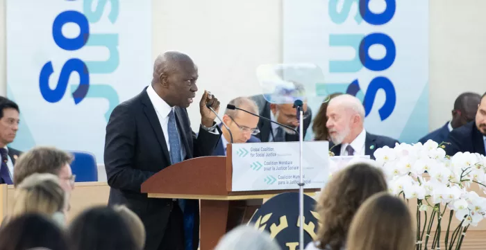 ILO Director General Gilbert F. Houngbo addresses the Inaugural Forum of the Global Coalition for Social Justice