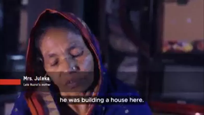 This is a screenshot of Mrs. Zulekha, a beneficiary of the groundbreaking employment injury scheme being piloted in Bangladesh with support from the ILO. She is telling the story of how losing her son at work impacted her life in a video..