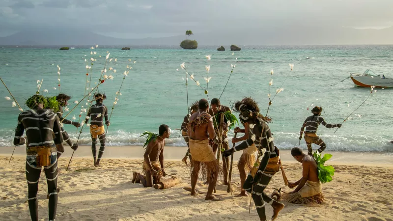 Snake dancer on the beach in Rah Island, Vanuatu.